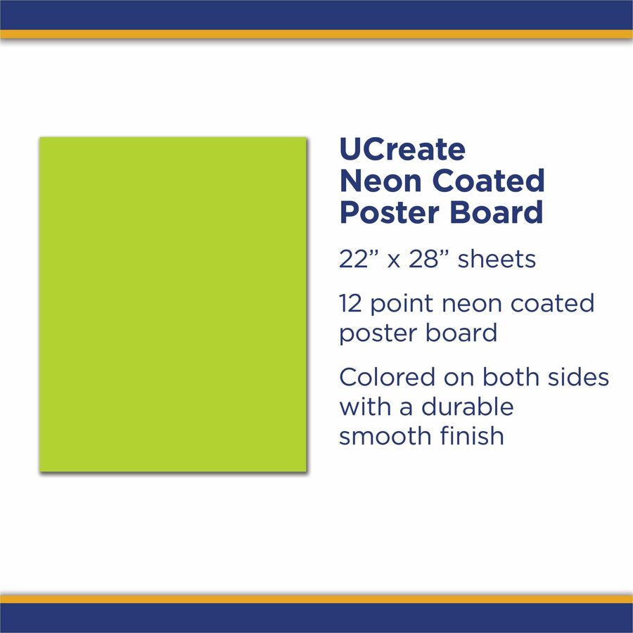 UCreate Neon Poster Board - 22"Width x 28"Length - 25 / Carton - Hot Lime - 6