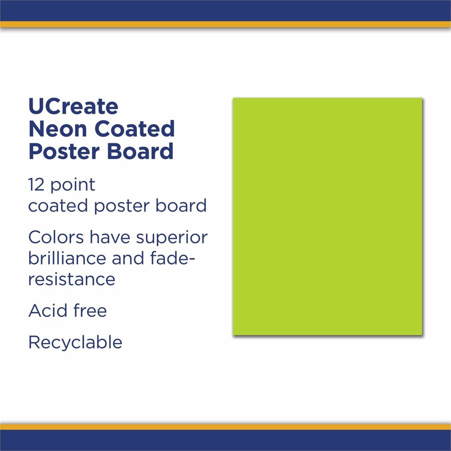 UCreate Neon Poster Board - 22"Width x 28"Length - 25 / Carton - Hot Lime