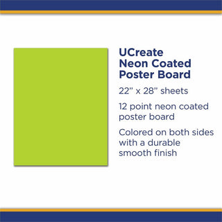 UCreate Neon Poster Board - 22"Width x 28"Length - 25 / Carton - Hot Lime
