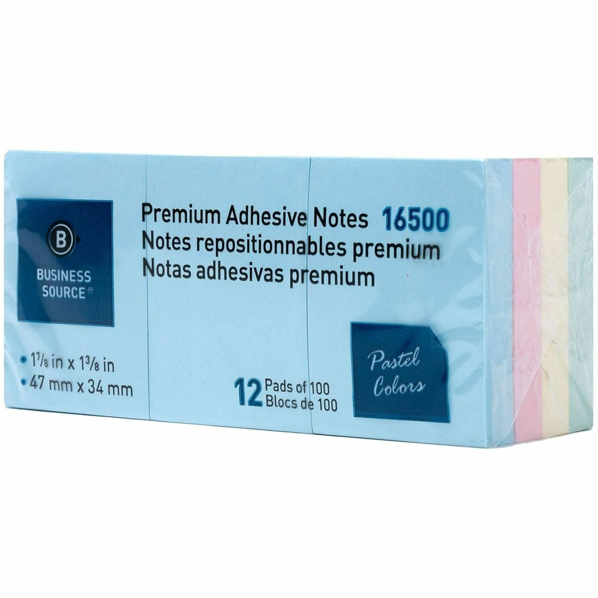 Business Source Premium Plain Pastel Adhesive Notes - 1.50" x 2" - Rectangle - Unruled - Pastel - Self-adhesive, Repositionable, Solvent-free Adhesive - 12 / Pack