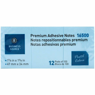 Business Source Premium Plain Pastel Adhesive Notes - 1.50" x 2" - Rectangle - Unruled - Pastel - Self-adhesive, Repositionable, Solvent-free Adhesive - 12 / Pack