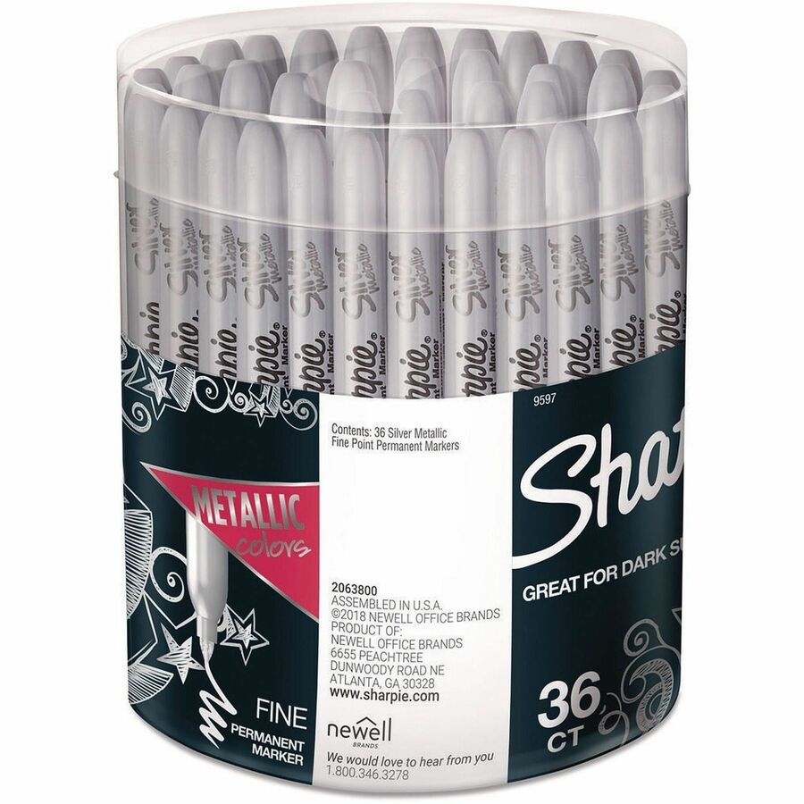 Metallic Fine Point Permanent Markers, Metallic Silver, 36/Pack