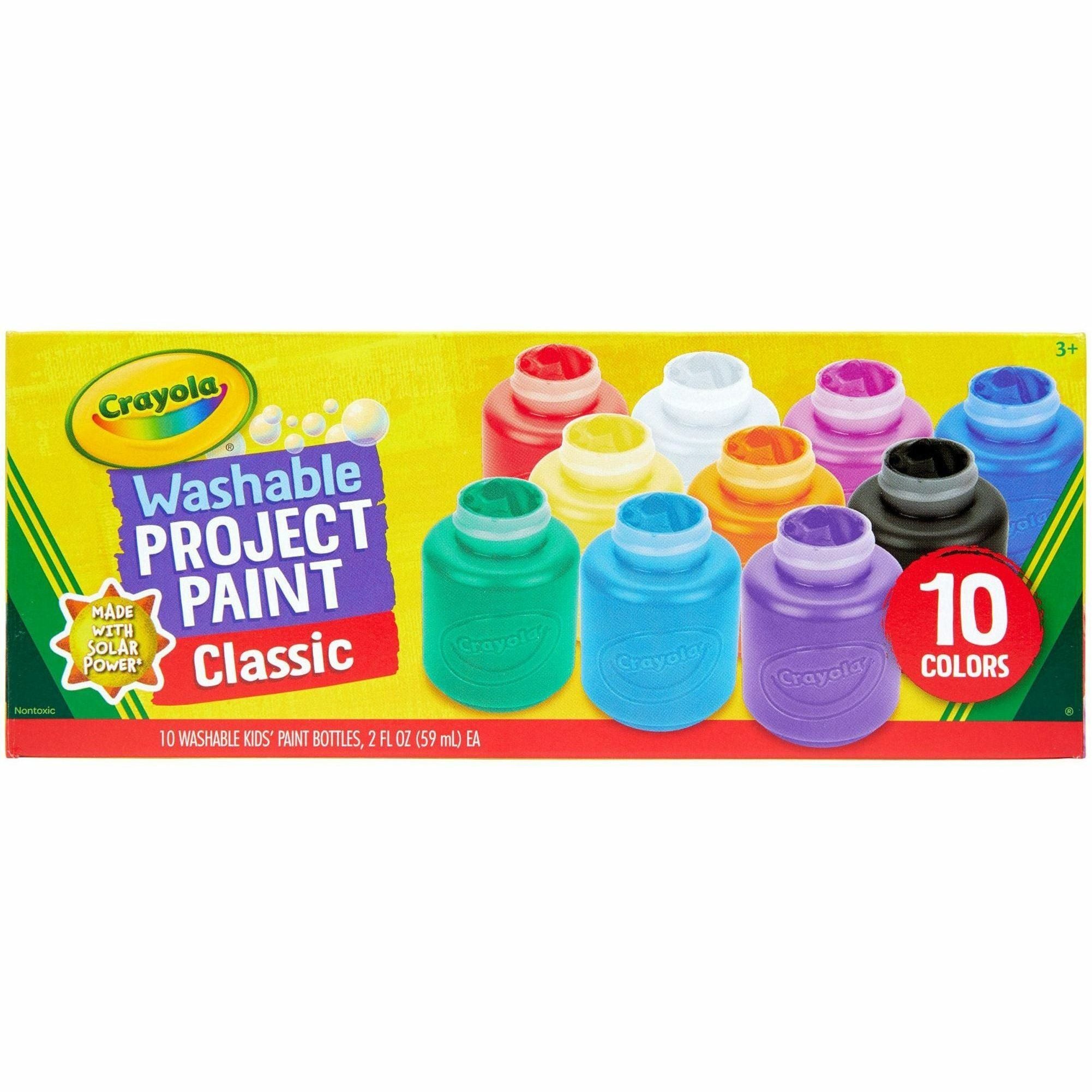 Crayola Washable Kids' Paint Set - 2 fl oz - 10 / Set - Blue, White, Violet, Brown, Green, Turquoise, Red, Yellow, Orange, Magenta - 