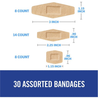 Nexcare Soft 'n Flex Bandages - Assorted Sizes - 0.94" x 1.13" , 1.13" x 3" , 0.88" x 2.25" - 30/Box - 30 Per Box - Tan - Fabric