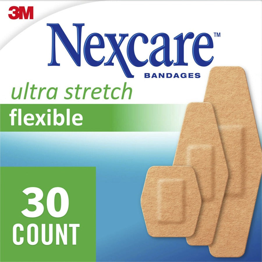 Nexcare Soft 'n Flex Bandages - Assorted Sizes - 0.94" x 1.13" , 1.13" x 3" , 0.88" x 2.25" - 30/Box - 30 Per Box - Tan - Fabric