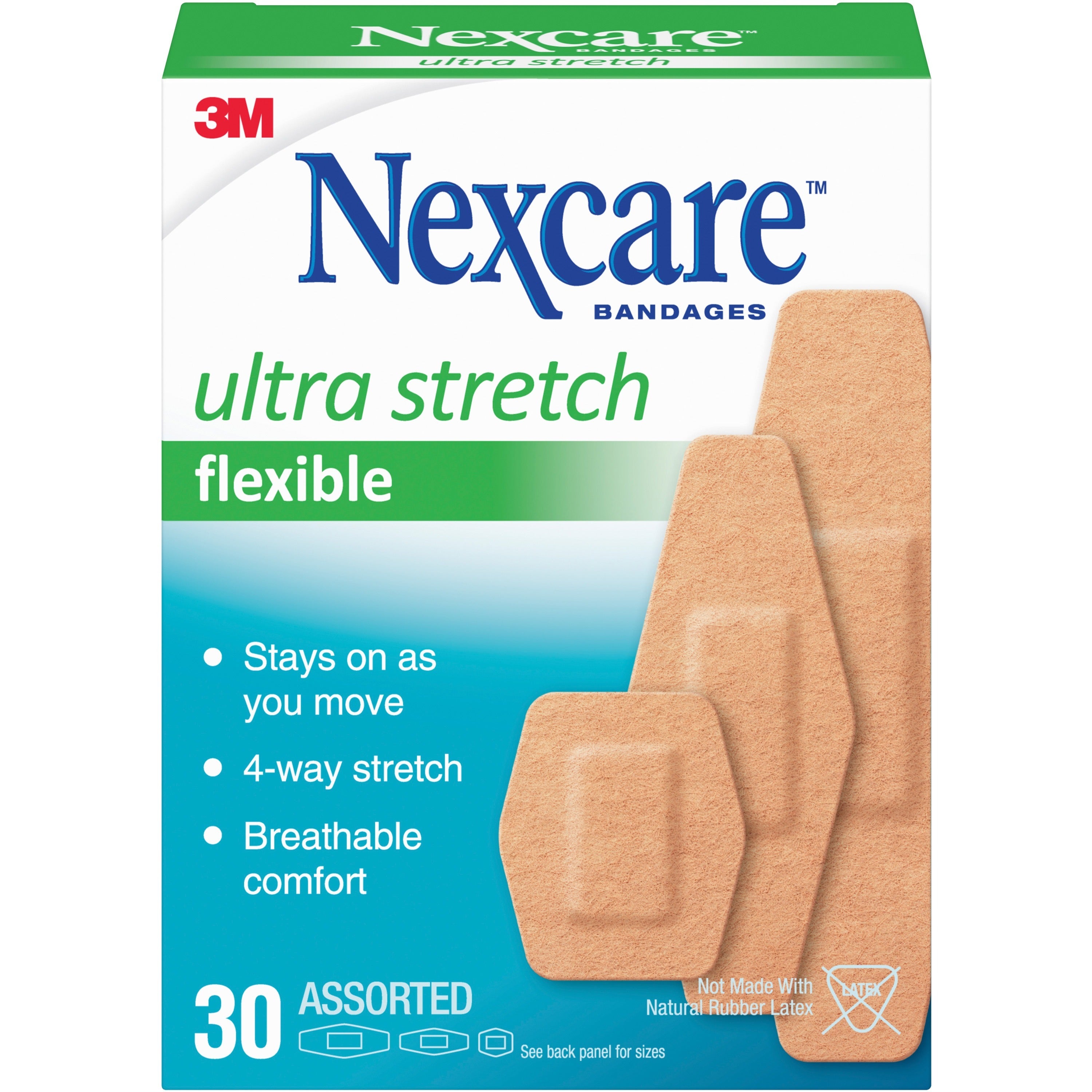 nexcare-soft-n-flex-bandages-assorted-sizes-094-x-113--113-x-3--088-x-225-30-box-30-per-box-tan-fabric_mmm57630pb - 1