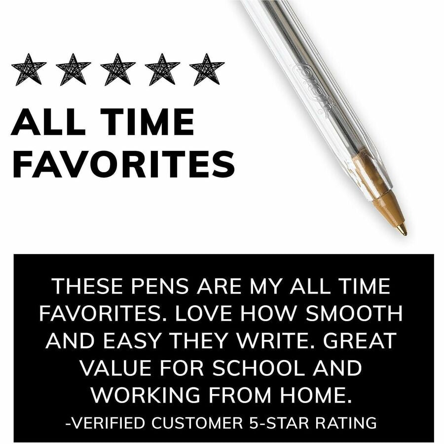 BIC Cristal Ballpoint Stick Pens - Medium Pen Point - Black - Clear Barrel - 10 / Pack