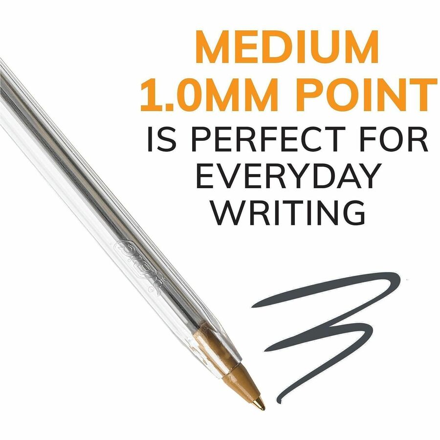 BIC Cristal Ballpoint Stick Pens - Medium Pen Point - Black - Clear Barrel - 10 / Pack