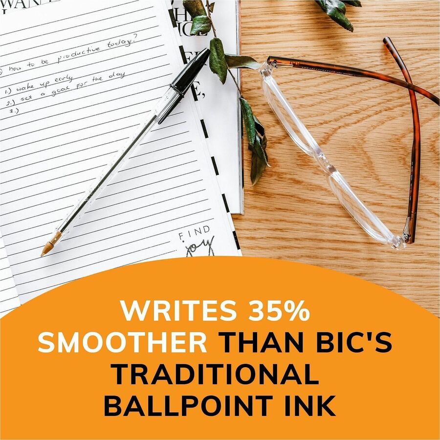BIC Cristal Ballpoint Stick Pens - Medium Pen Point - Black - Clear Barrel - 10 / Pack