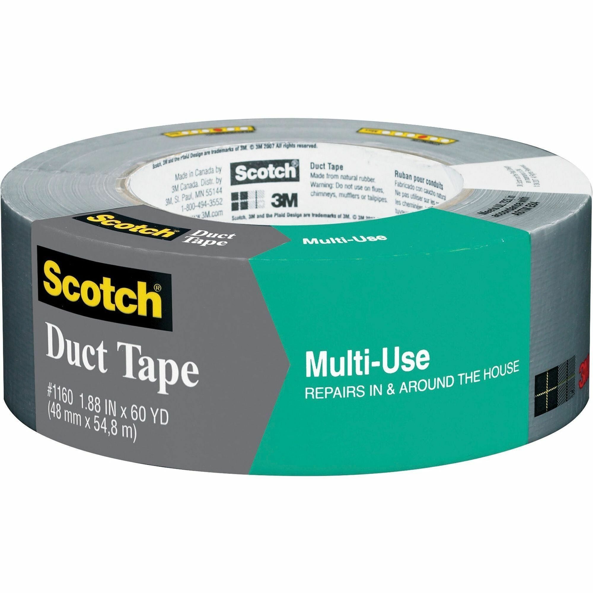Scotch Multi-Use Duct Tape - 60 yd Length x 1.88" Width - 3" Core - Water Proof - For Repairing, Wrapping, Multipurpose - 1 / Roll - Gray - 
