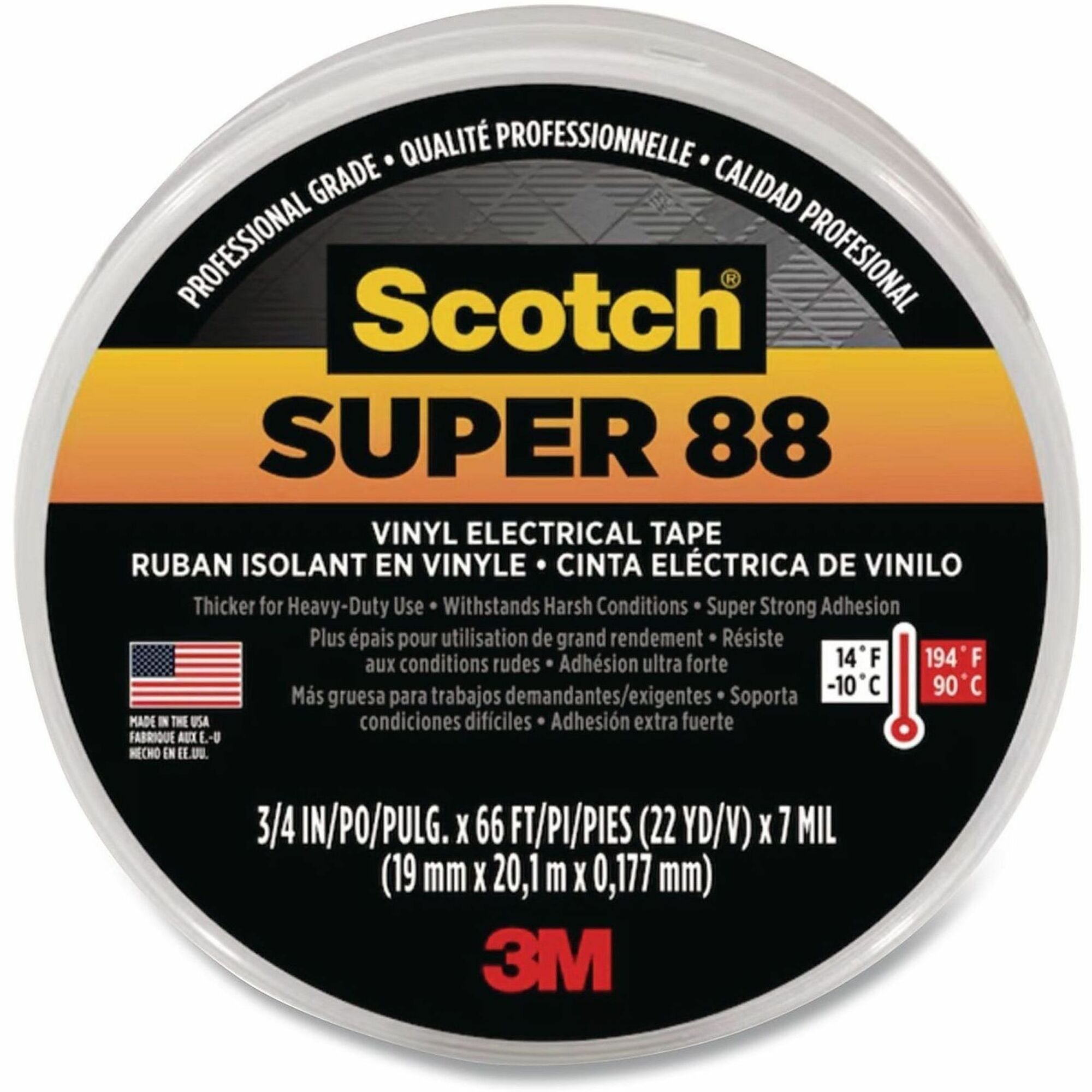 Scotch 88 Super Vinyl Electrical Tape, 0.75" x 66 ft, Black
