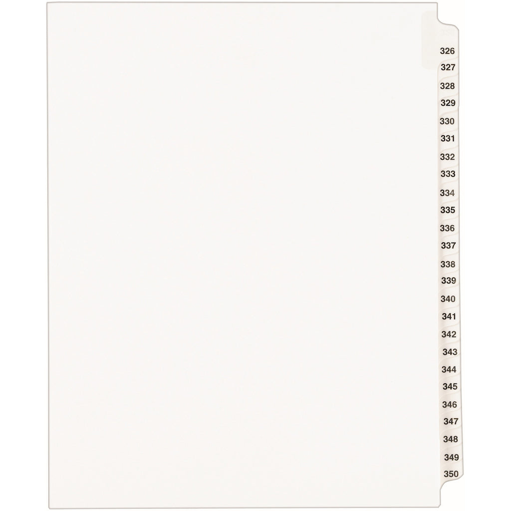 Preprinted Legal Exhibit Side Tab Index Dividers, Avery Style, 25-Tab, 326 to 350, 11 x 8.5, White, 1 Set, (1343)