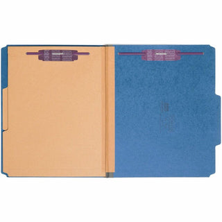 6-Section Pressboard Top Tab Pocket Classification Folders, 6 SafeSHIELD Fasteners, 2 Dividers, Letter Size, Dark Blue, 10/BX