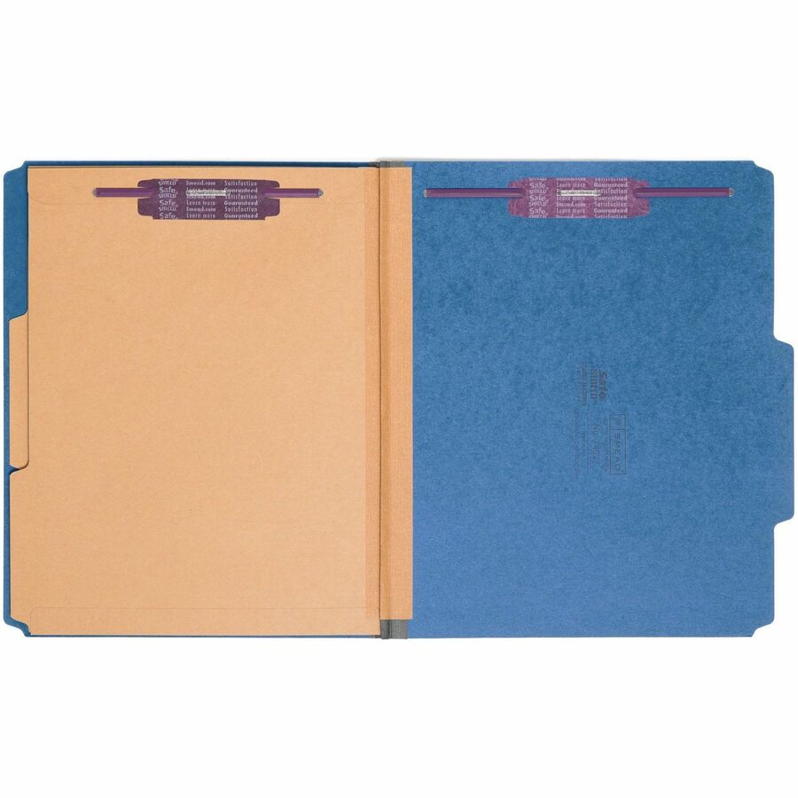 6-Section Pressboard Top Tab Pocket Classification Folders, 6 SafeSHIELD Fasteners, 2 Dividers, Letter Size, Dark Blue, 10/BX