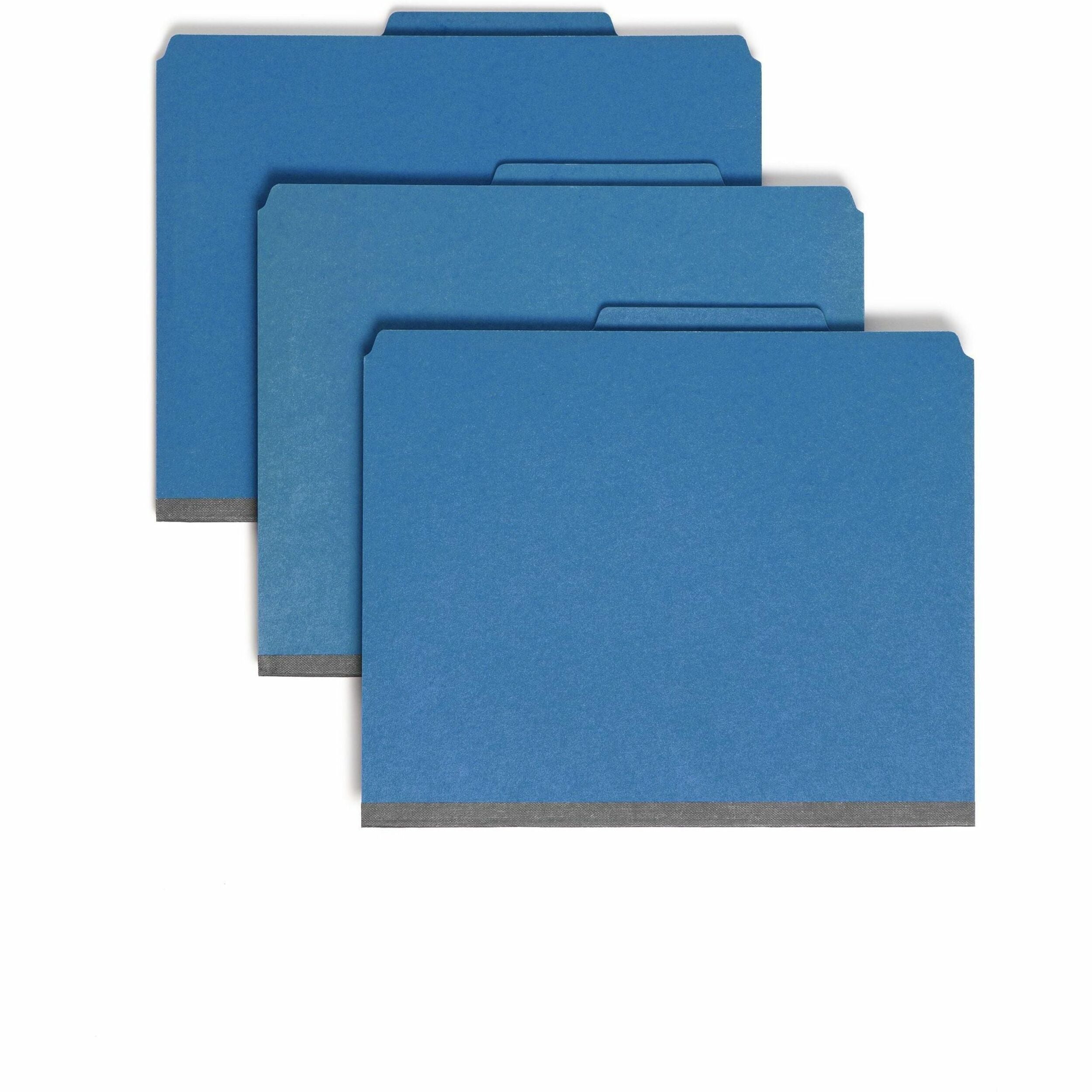 6-Section Pressboard Top Tab Pocket Classification Folders, 6 SafeSHIELD Fasteners, 2 Dividers, Letter Size, Dark Blue, 10/BX