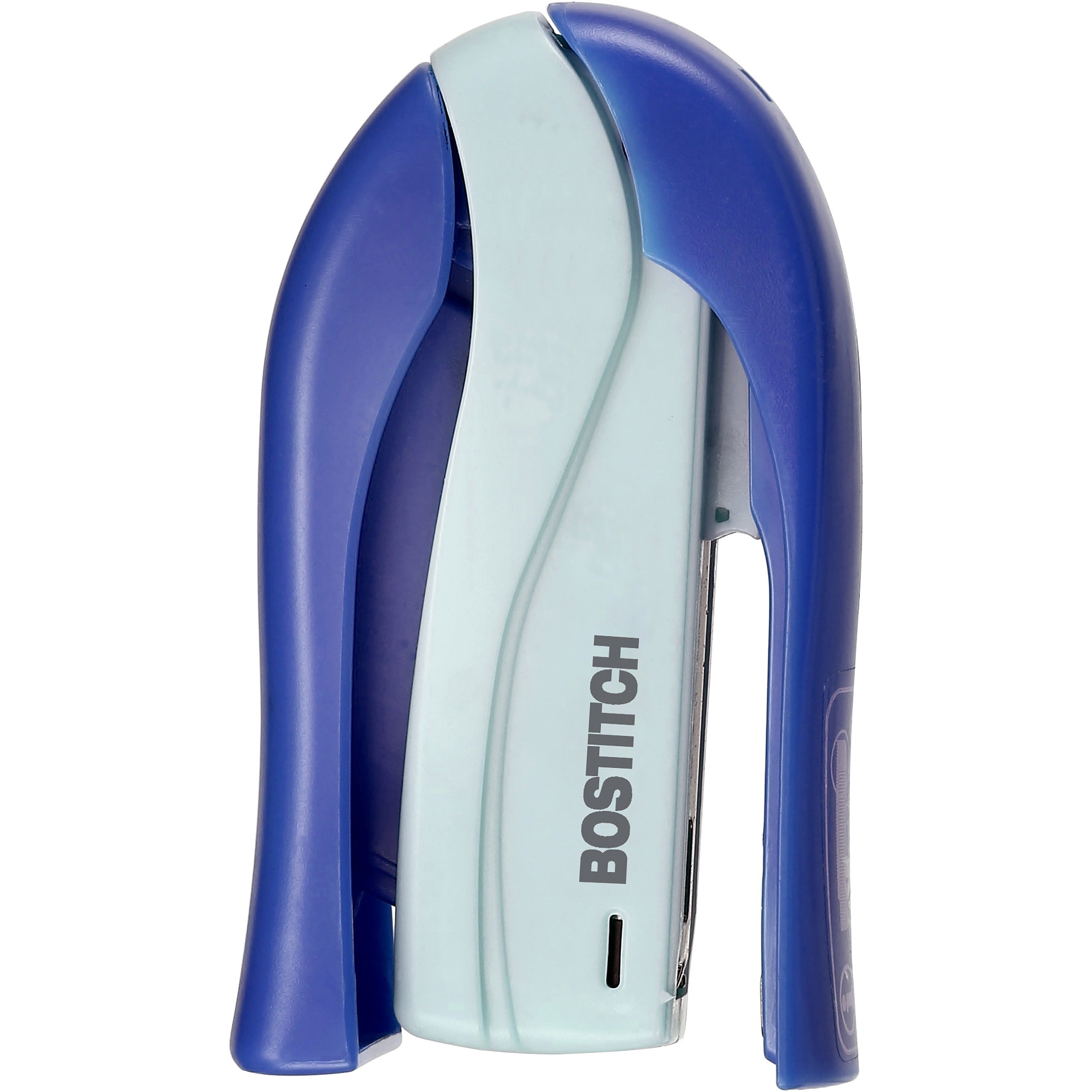 Bostitch Spring-Powered 15 Handheld Compact Stapler - 15 Sheets Capacity - 105 Staple Capacity - Half Strip - 1/4" Staple Size - 1 Each - Blue - 