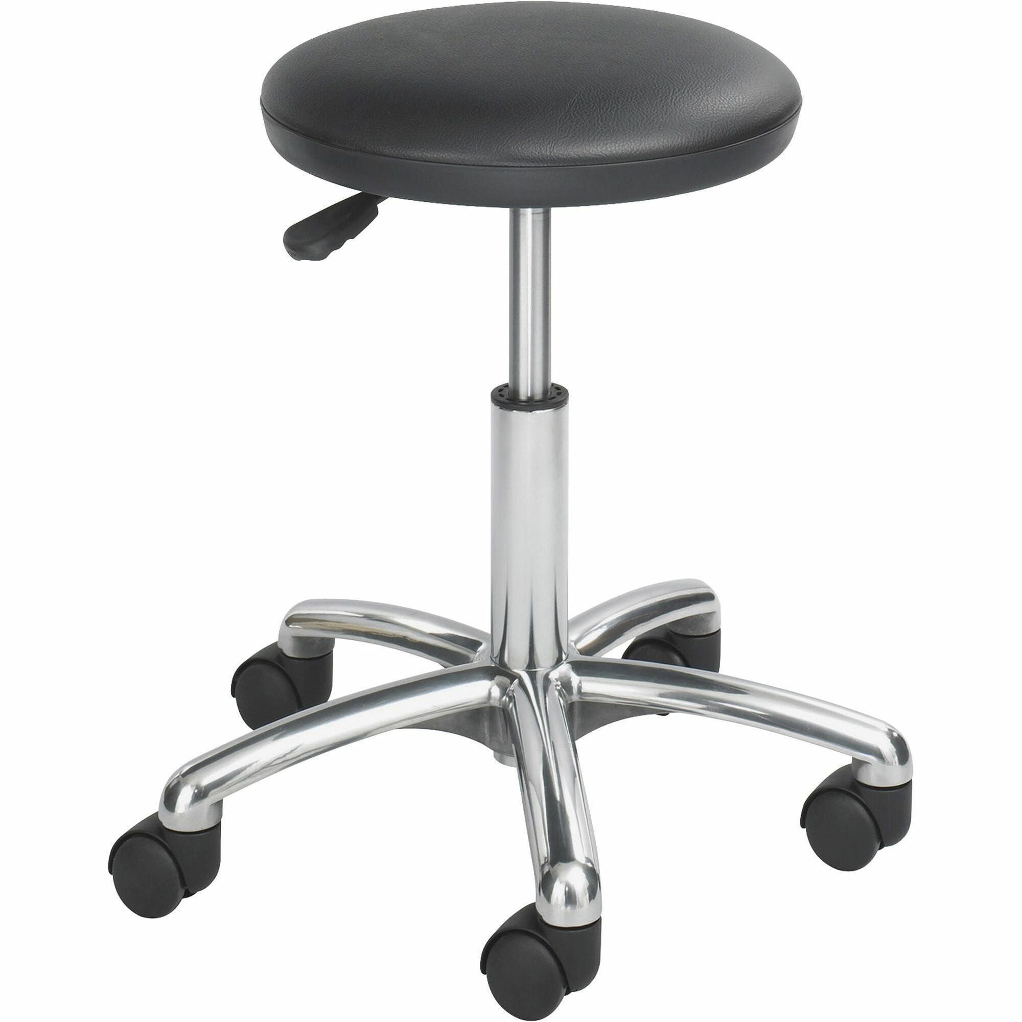 Height-Adjustable Lab Stool, Backless, Supports Up to 250 lb, 16" to 21" Seat Height, Black Seat, Chrome Base