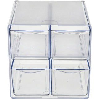 Stackable Cube Organizer, 4 Compartments, 4 Drawers, Plastic, 6 x 7.2 x 6, Clear