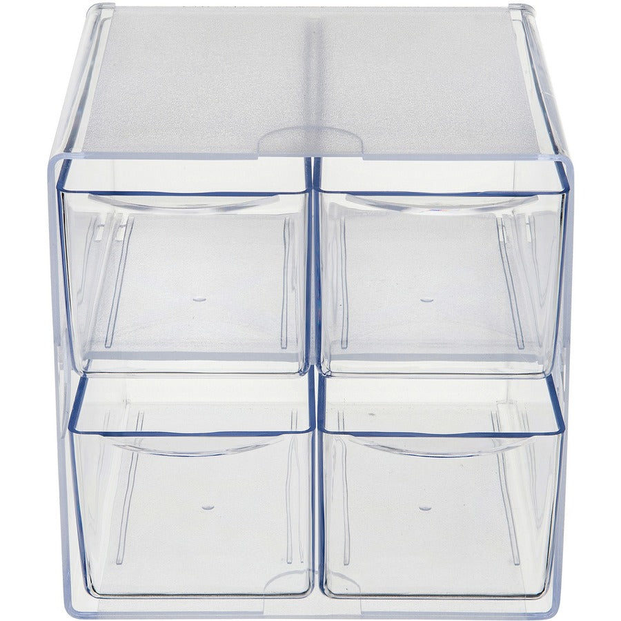 Stackable Cube Organizer, 4 Compartments, 4 Drawers, Plastic, 6 x 7.2 x 6, Clear