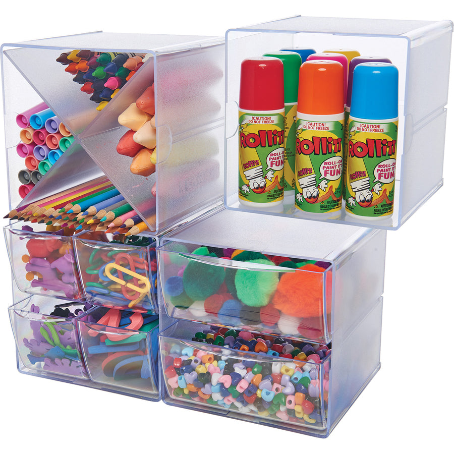 Stackable Cube Organizer, 4 Compartments, 4 Drawers, Plastic, 6 x 7.2 x 6, Clear