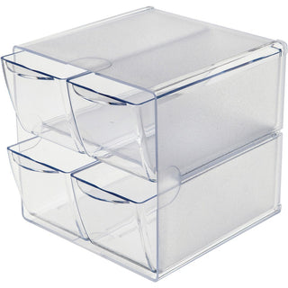 Stackable Cube Organizer, 4 Compartments, 4 Drawers, Plastic, 6 x 7.2 x 6, Clear