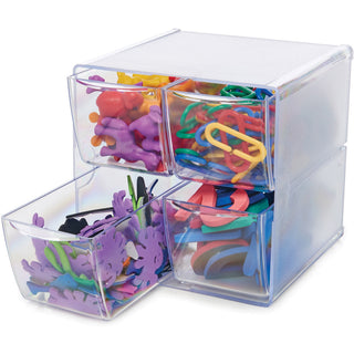 Stackable Cube Organizer, 4 Compartments, 4 Drawers, Plastic, 6 x 7.2 x 6, Clear