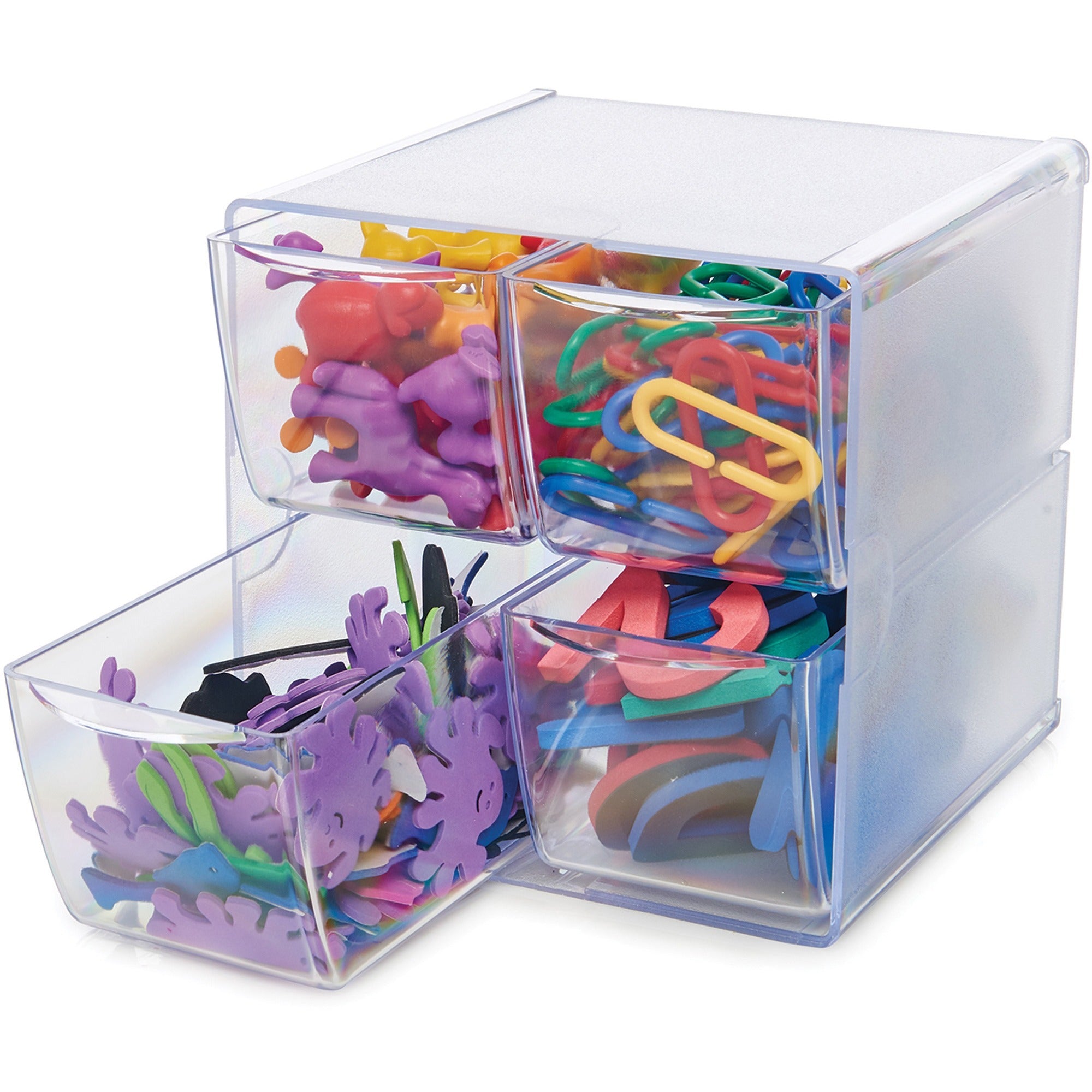Stackable Cube Organizer, 4 Compartments, 4 Drawers, Plastic, 6 x 7.2 x 6, Clear