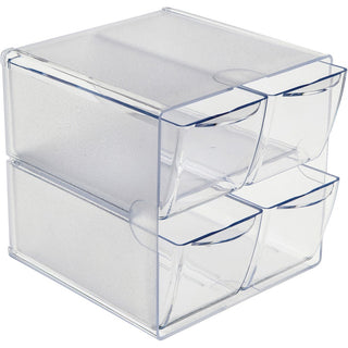 Stackable Cube Organizer, 4 Compartments, 4 Drawers, Plastic, 6 x 7.2 x 6, Clear