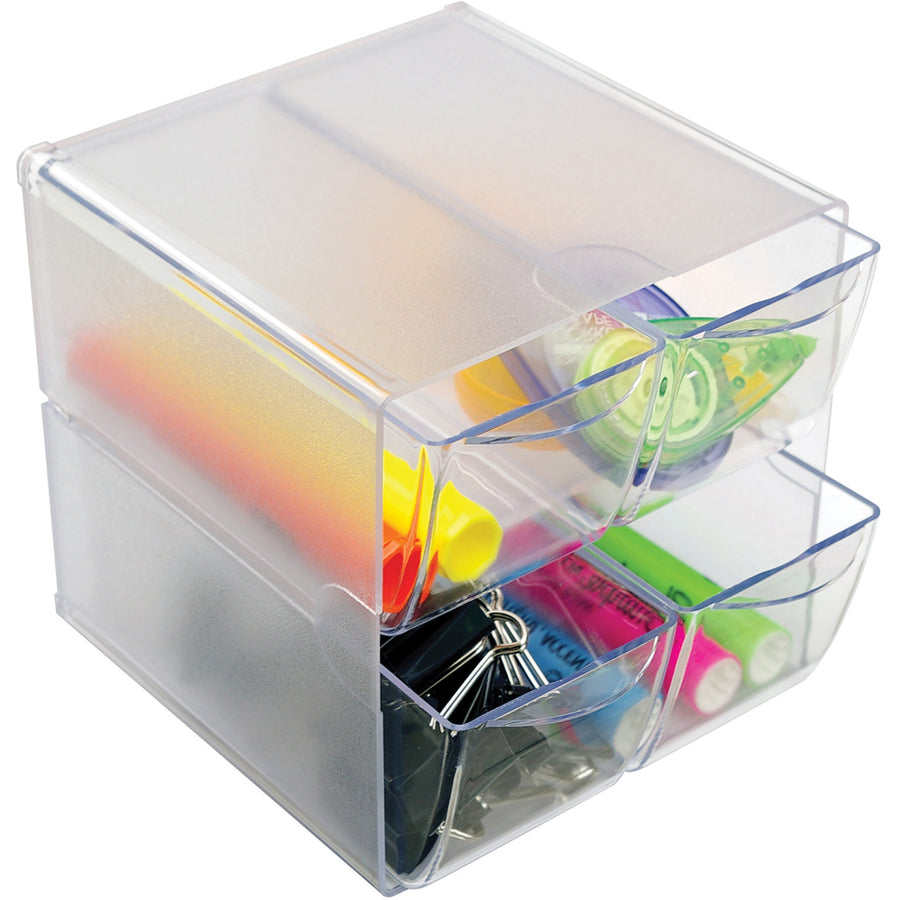 Stackable Cube Organizer, 4 Compartments, 4 Drawers, Plastic, 6 x 7.2 x 6, Clear