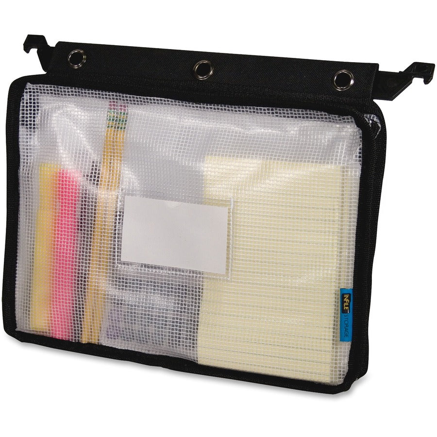 Expanding Zipper Pouch, 13 x 9.25, Black/Clear