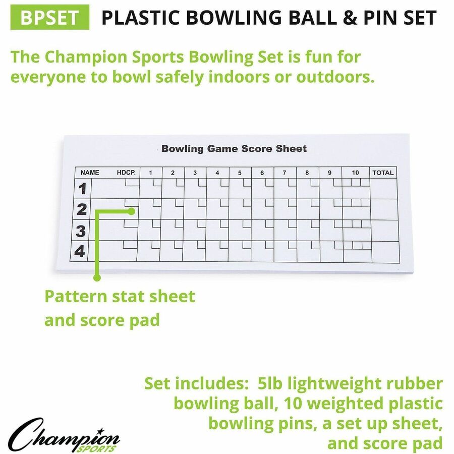 Bowling Set, Plastic/Rubber, White, 10 Bowling Pins, 1 Bowling Ball
