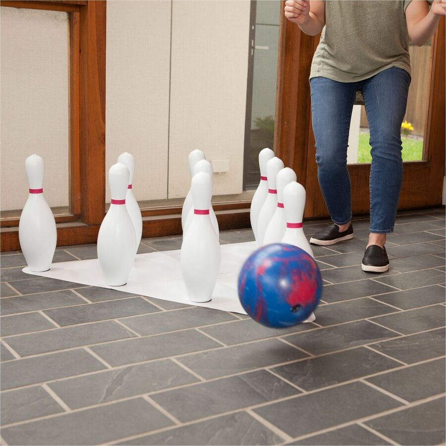Bowling Set, Plastic/Rubber, White, 10 Bowling Pins, 1 Bowling Ball
