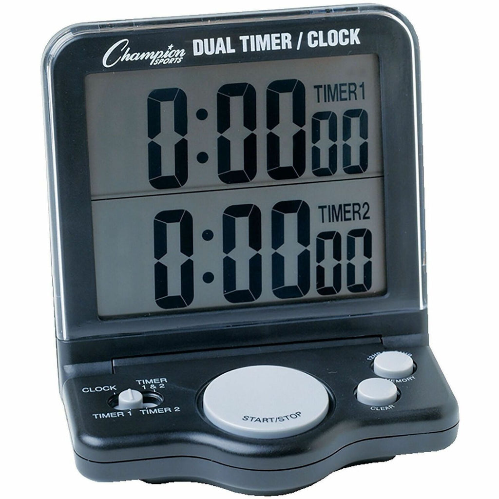 Dual Timer/Clock with Jumbo Display, LCD, 3.5 x 1 x 4.5, Black