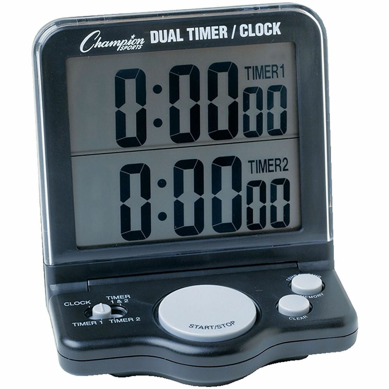 Dual Timer/Clock with Jumbo Display, LCD, 3.5 x 1 x 4.5, Black