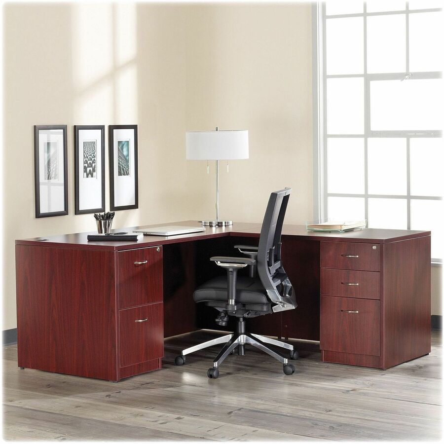 Lorell Essentials Series Bridge - 47.3" x 23.6" x 1" x 29.5" - Finish: Laminate, Mahogany - Grommet, Modesty Panel, Durable