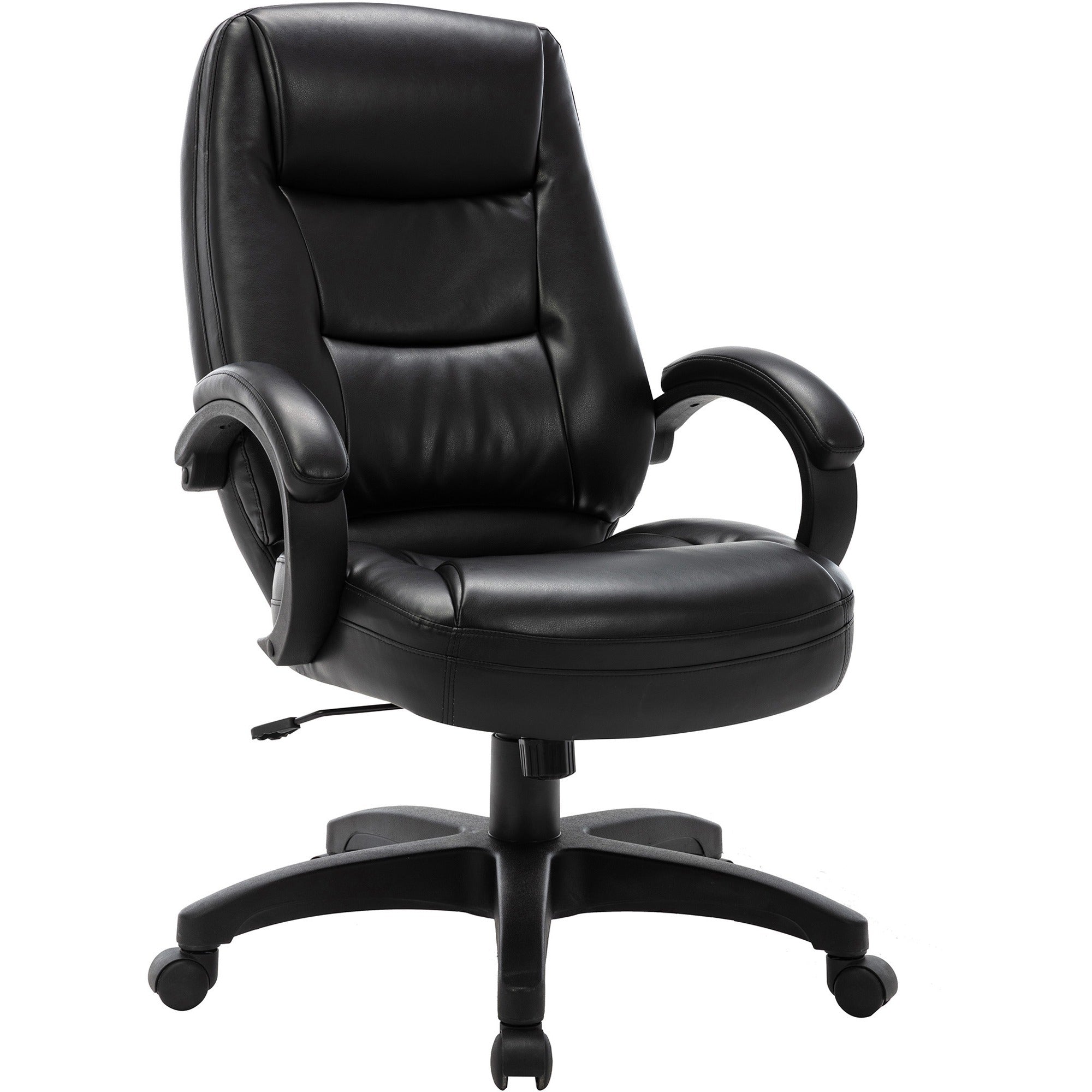 Lorell Westlake Series Executive High-Back Chair - Black Leather Seat - Black Polyurethane Frame - High Back - Black - 1 Each - 