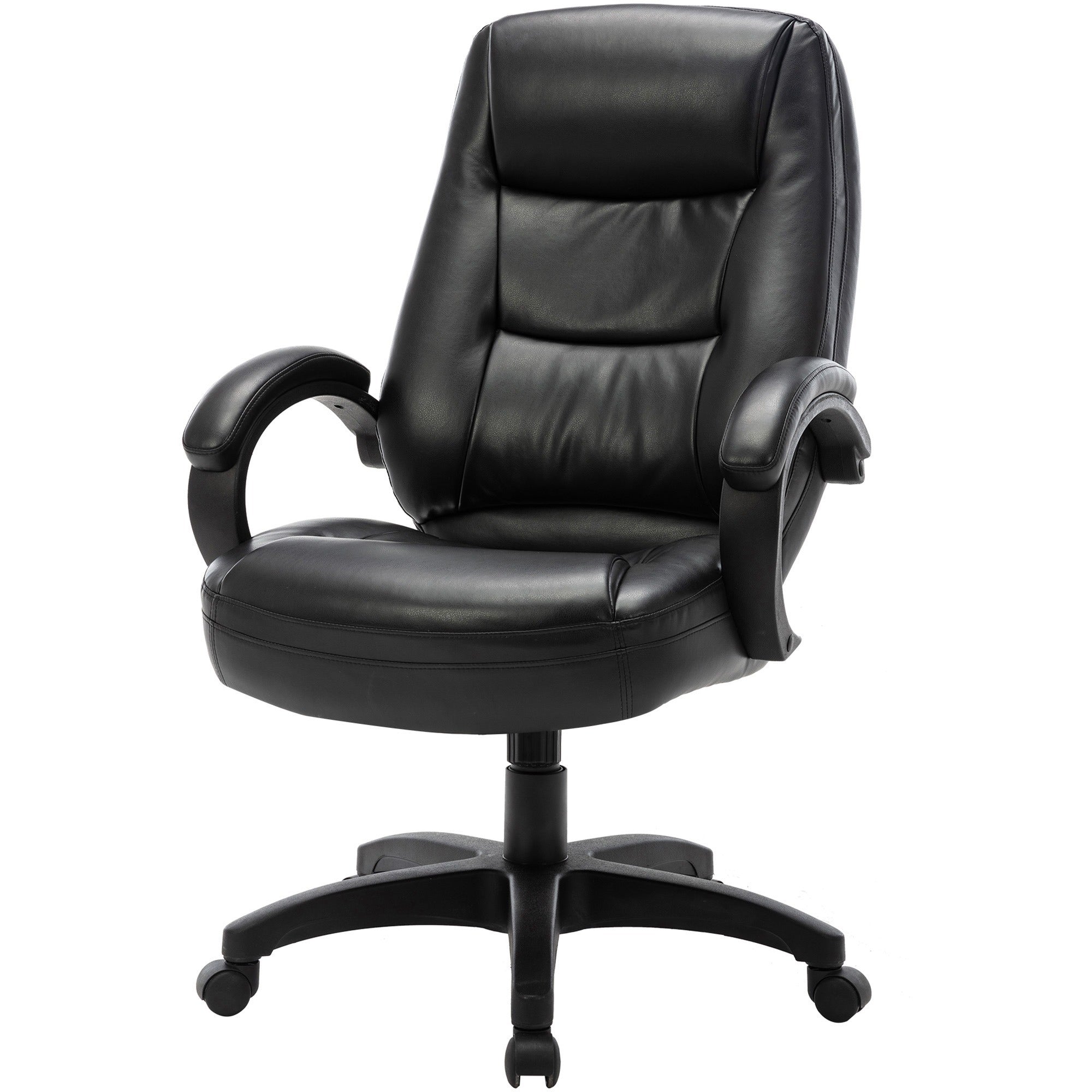 Lorell Westlake Series Executive High-Back Chair - Black Leather Seat - Black Polyurethane Frame - High Back - Black - 1 Each - 