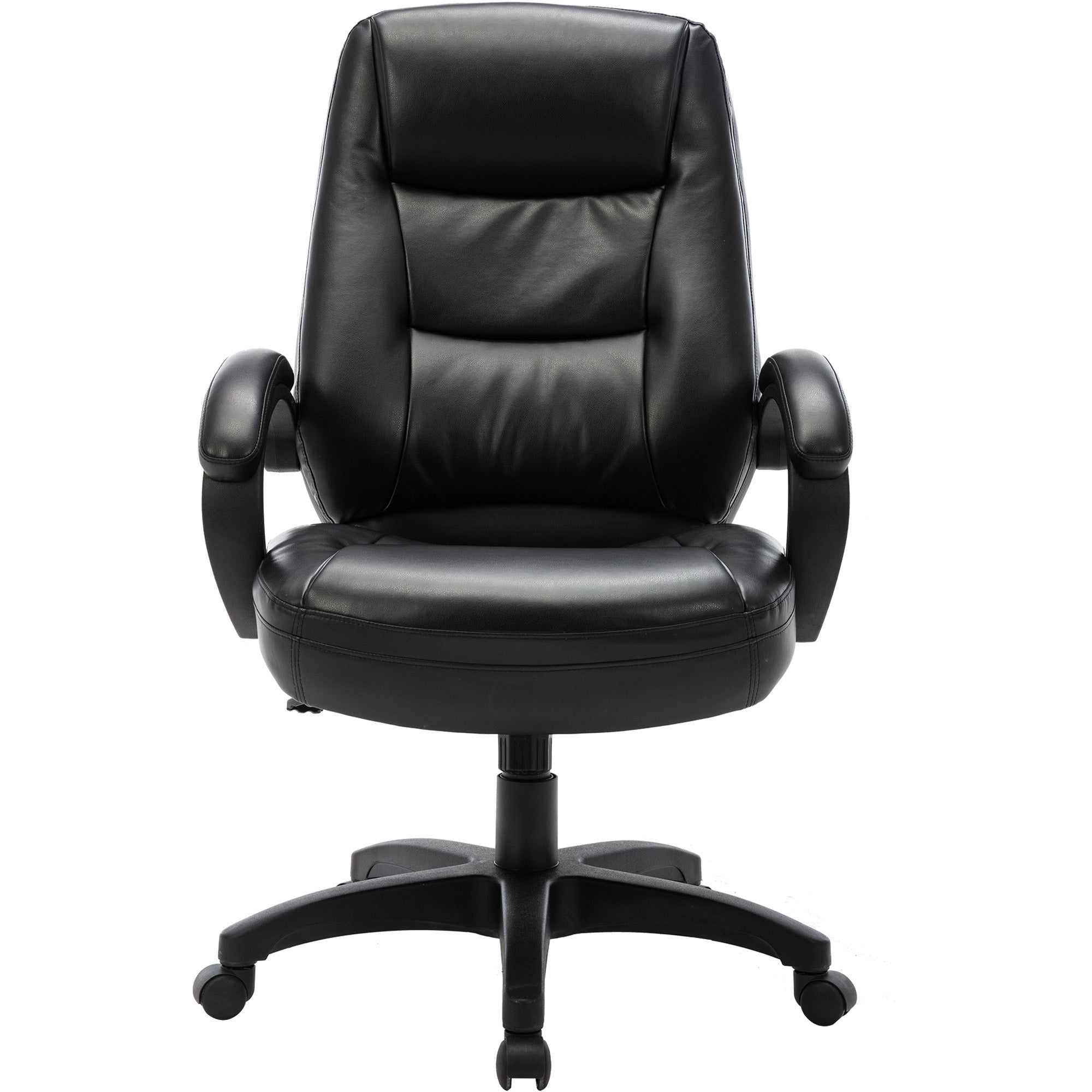 Lorell Westlake Series Executive High-Back Chair - Black Leather Seat - Black Polyurethane Frame - High Back - Black - 1 Each - 