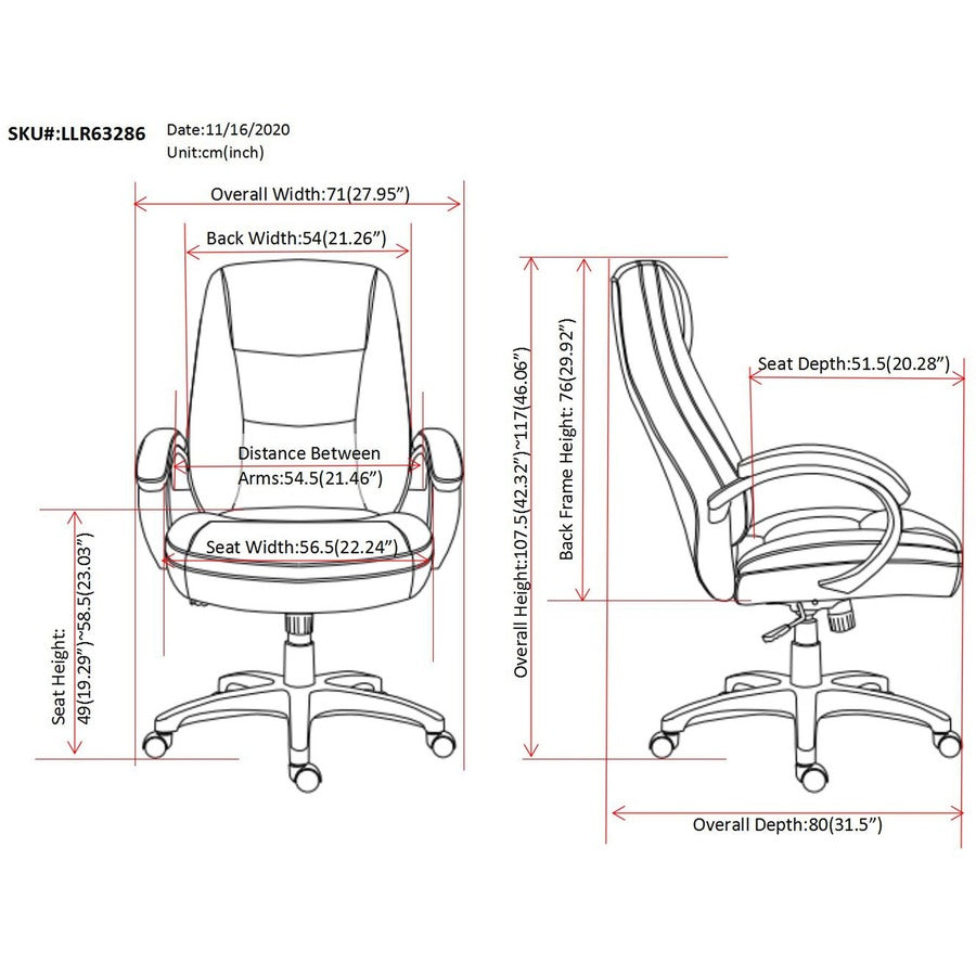 Lorell Westlake Series Executive High-Back Chair - Black Leather Seat - Black Polyurethane Frame - High Back - Black - 1 Each - 