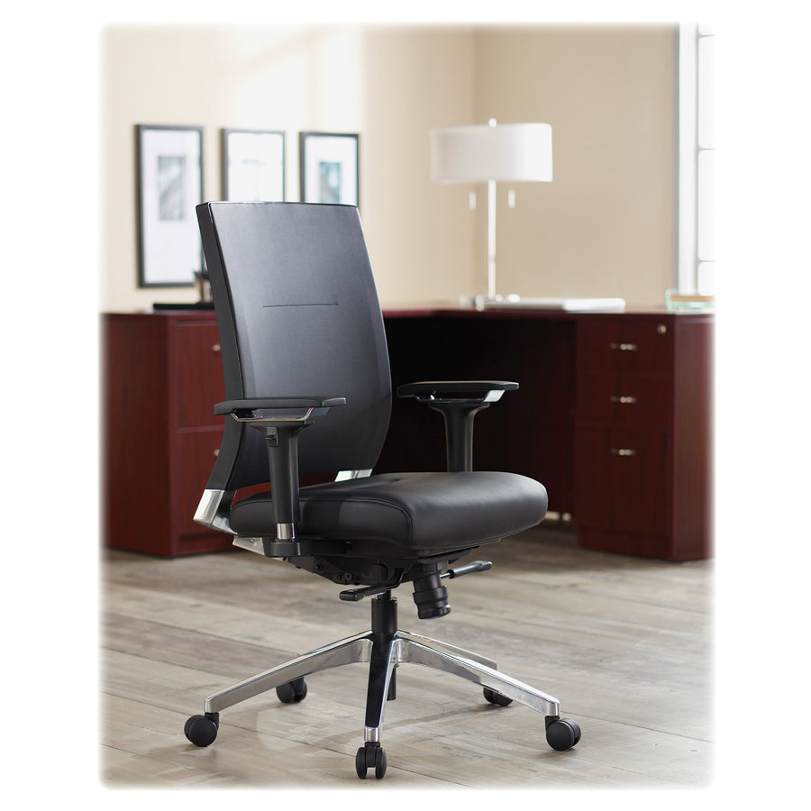 Lorell Heavy-duty Full-Function Executive Office Chair - Black Leather Seat - 5-star Base - Black - 1 Each - 