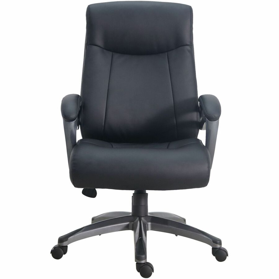 Lorell Executive High-Back Chair with Gun Metal Base - Black Leather Seat - 5-star Base - 1 Each