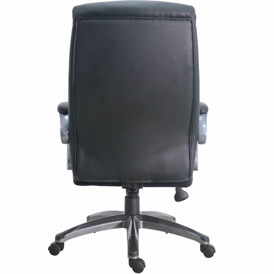 Lorell Executive High-Back Chair with Gun Metal Base - Black Leather Seat - 5-star Base - 1 Each