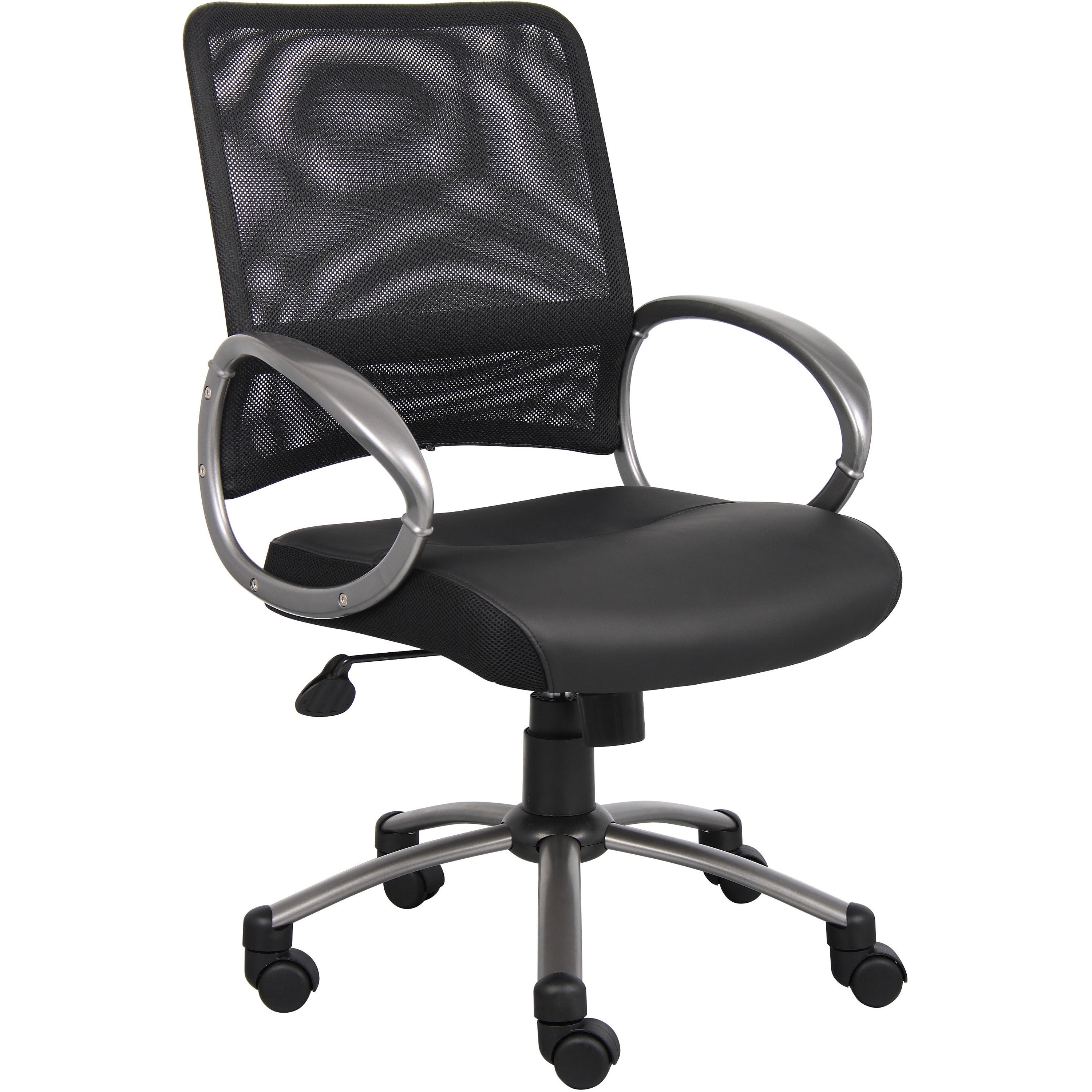 Lorell Mesh Mid-Back Task Chair - Black Leather Seat - 5-star Base - Black - 1 Each - 