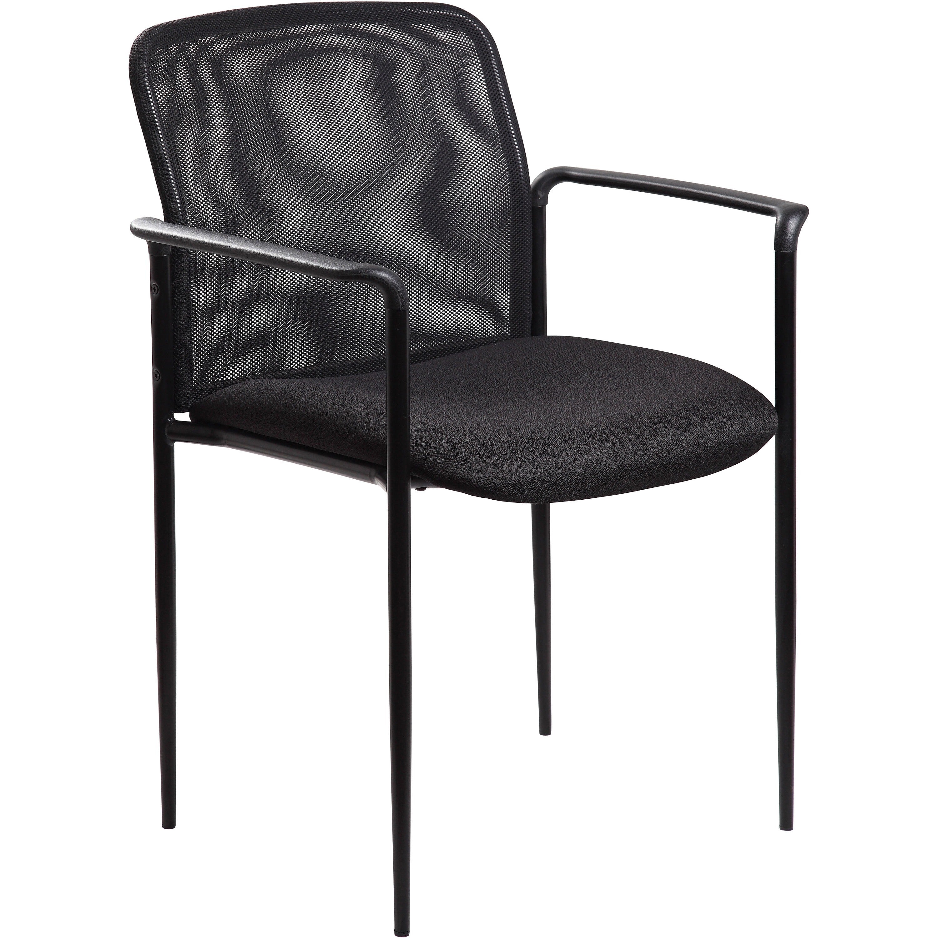 Lorell Reception Side Chair with Molded Cap Arms - Black Seat - Mesh Back - Steel Frame - Four-legged Base - 1 Each - 