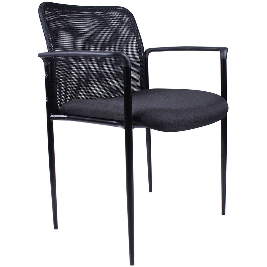 Lorell Reception Side Chair with Molded Cap Arms - Black Seat - Mesh Back - Steel Frame - Four-legged Base - 1 Each - 