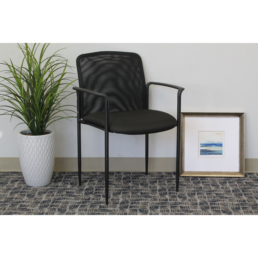 Lorell Reception Side Chair with Molded Cap Arms - Black Seat - Mesh Back - Steel Frame - Four-legged Base - 1 Each - 
