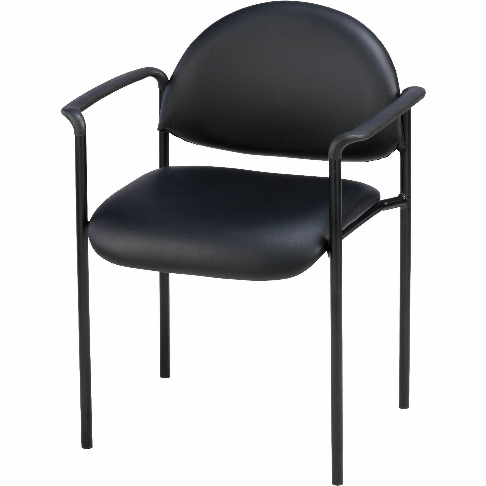 Lorell Reception Guest Chair with Arms - Black Vinyl Seat - Vinyl Back - Steel Frame - Four-legged Base - Black - 1 Each