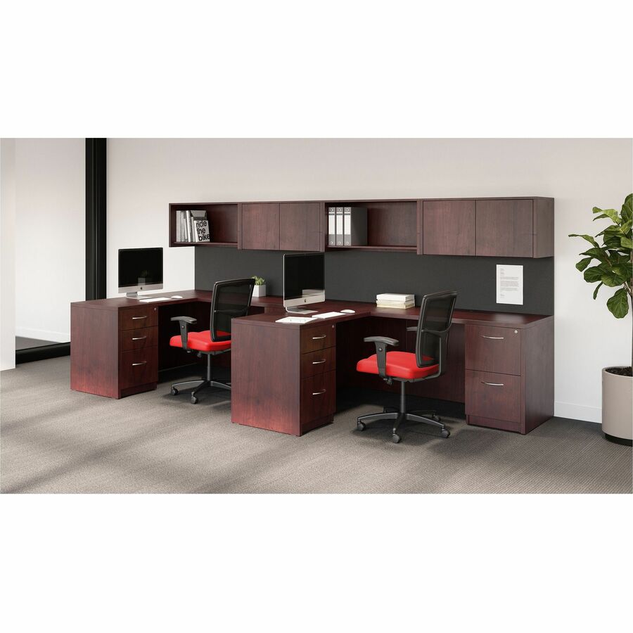 Lorell Essentials Series Credenza Shell - 59" x 23.6" x 1" x 29.5" - Finish: Laminate, Mahogany - Grommet, Durable, Adjustable Feet - 