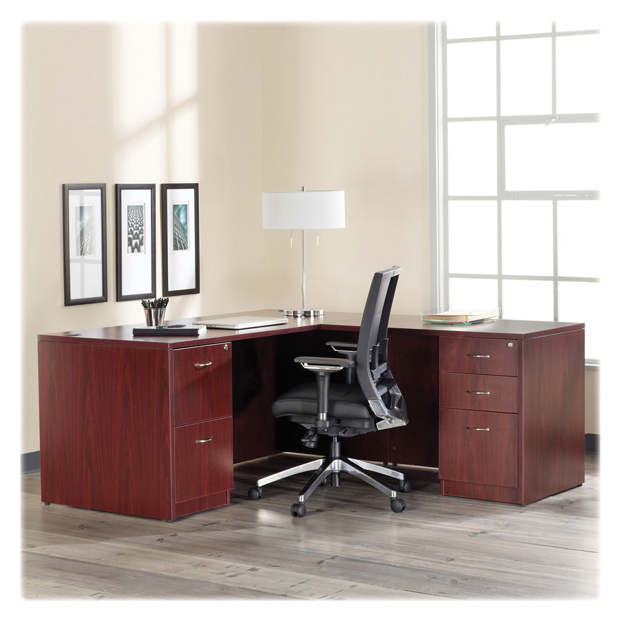 Lorell Essentials Series Credenza Shell - 66.1" x 23.6" x 1" x 29.5" - Finish: Laminate, Mahogany - Grommet, Durable, Adjustable Feet