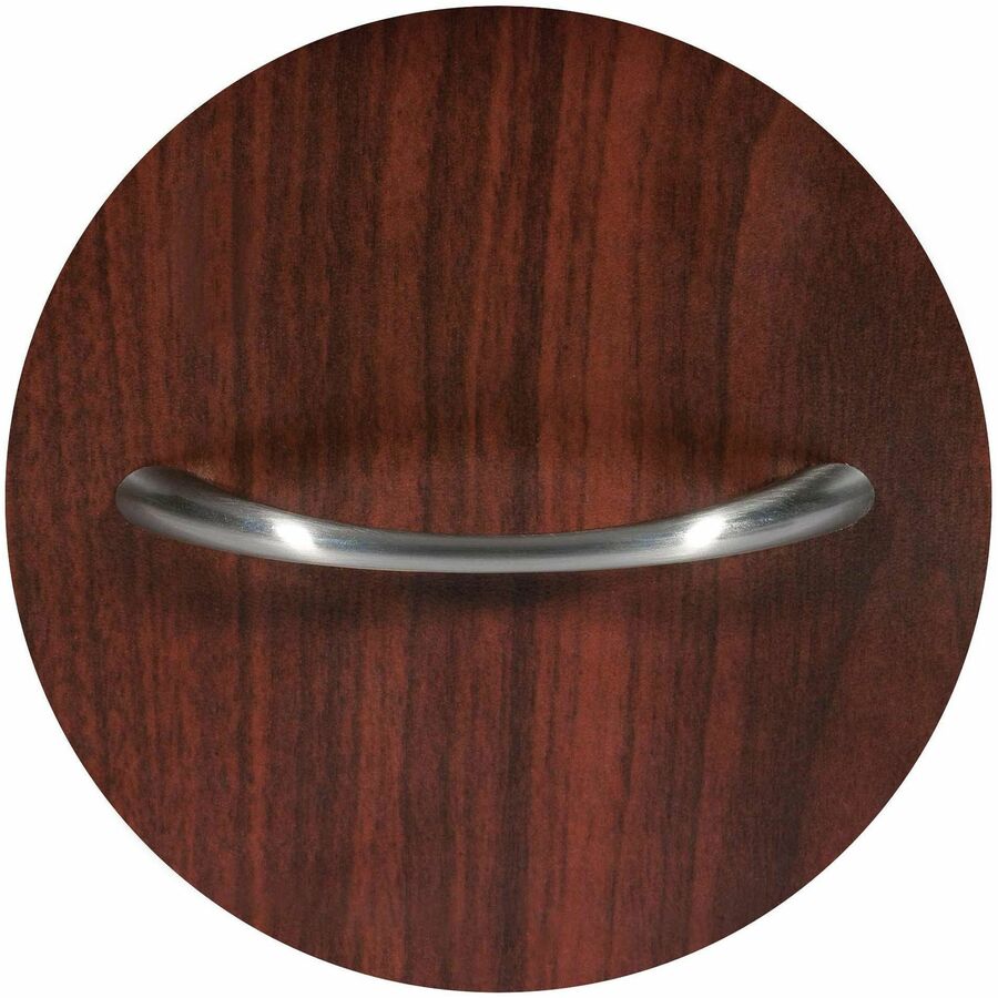 Lorell Essentials Series Bowfront Desk Shell - 70.9" x 41.4" x 1" x 29.5" - Finish: Laminate, Mahogany - Grommet, Modesty Panel, Durable, Adjustable Feet - 